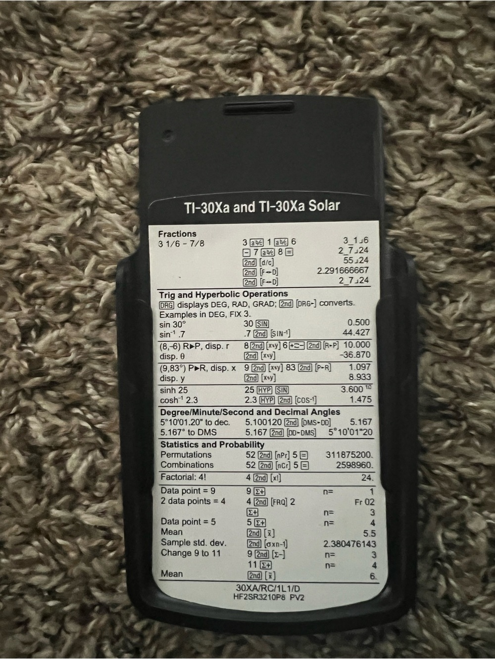 Texas Instruments Black TI-30Xa/TI-30Xa Solar Calculator Back Cover Guide - Picture 2 of 4